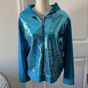 Catalog Favorites Teal Sequin Hoodie Jacket Heavyweight Full Zipper NWT SZ 2X